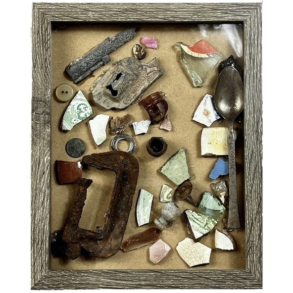 Frame of AUTHENTIC PERISHABLE DRY SHELTER FINDS From Texas Pieces of Gun FRAMED